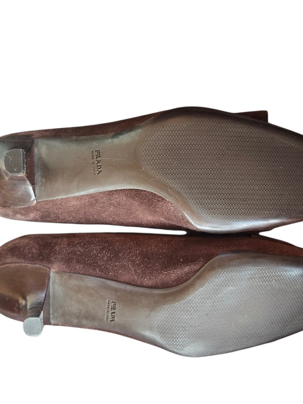 Vintage Prada Brown Suede Square Toe Kitten Heels Buckle Loafer Pumps Y2K Sz 8 - Picture 8 of 14